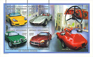 République Centrafricaine 1999 - Porsche Boxter - Corvette stingray - Jaguar Type S - Maserati 200 GT