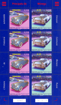 Monaco 2013 Mini feuillet du n° 2901/02 - Sunbean Alpine - Zil IIIV