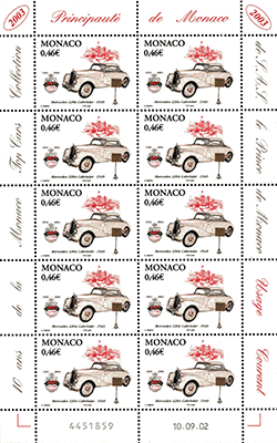 Monaco 2002 Mini feuillet du n° 2369 - Mercedes 220A Cabriolet 1949